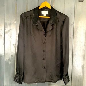 Vintage 80’s LORD & TAYLOR black SILK shirt with sparkly bugle beads